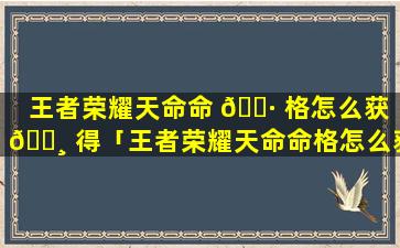 王者荣耀天命命 🕷 格怎么获 🌸 得「王者荣耀天命命格怎么获得视频」